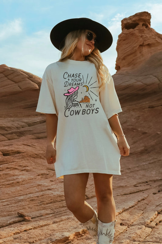 chase your dreams not cowboys tee