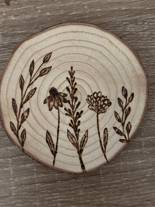 Wildflower Wood Burn Coaster (set of 2)