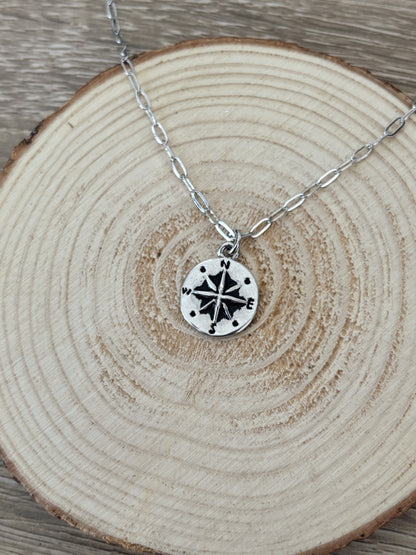 silver compass paperclip necklace