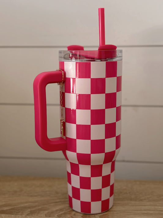 Pink Checkered Tumbler w/ Charm